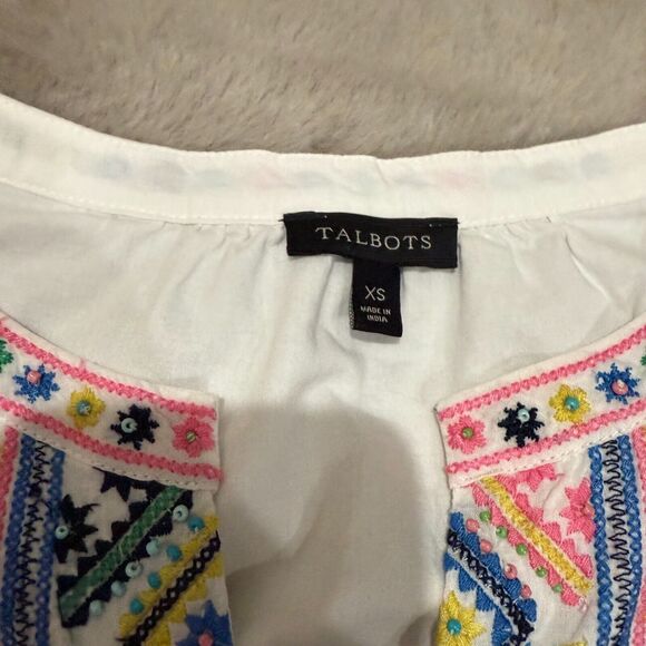 Talbots White Blouse with Colorful Embroidery - Picture 6 of 12